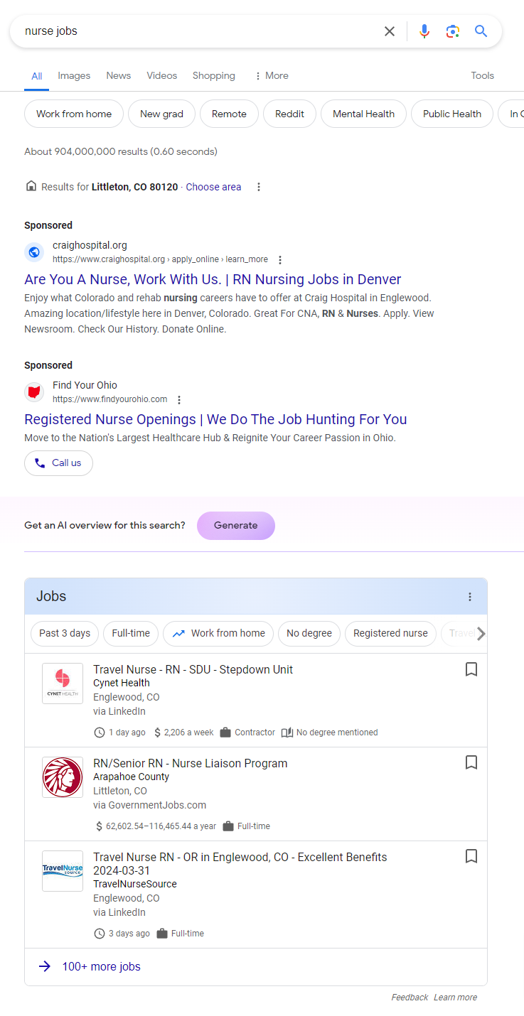 job search google ads