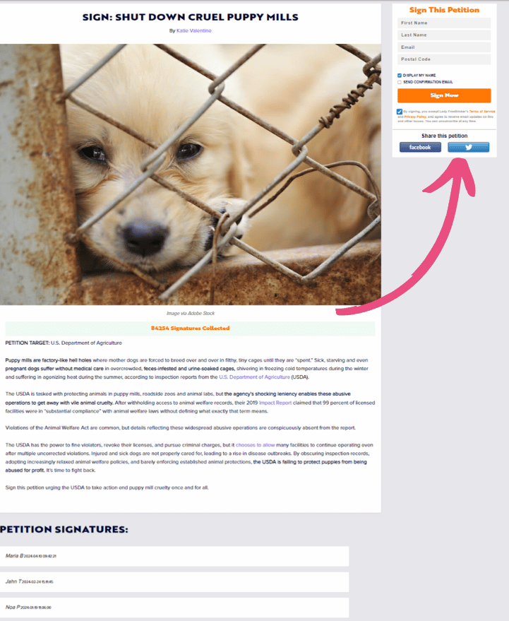 petition landing page example
