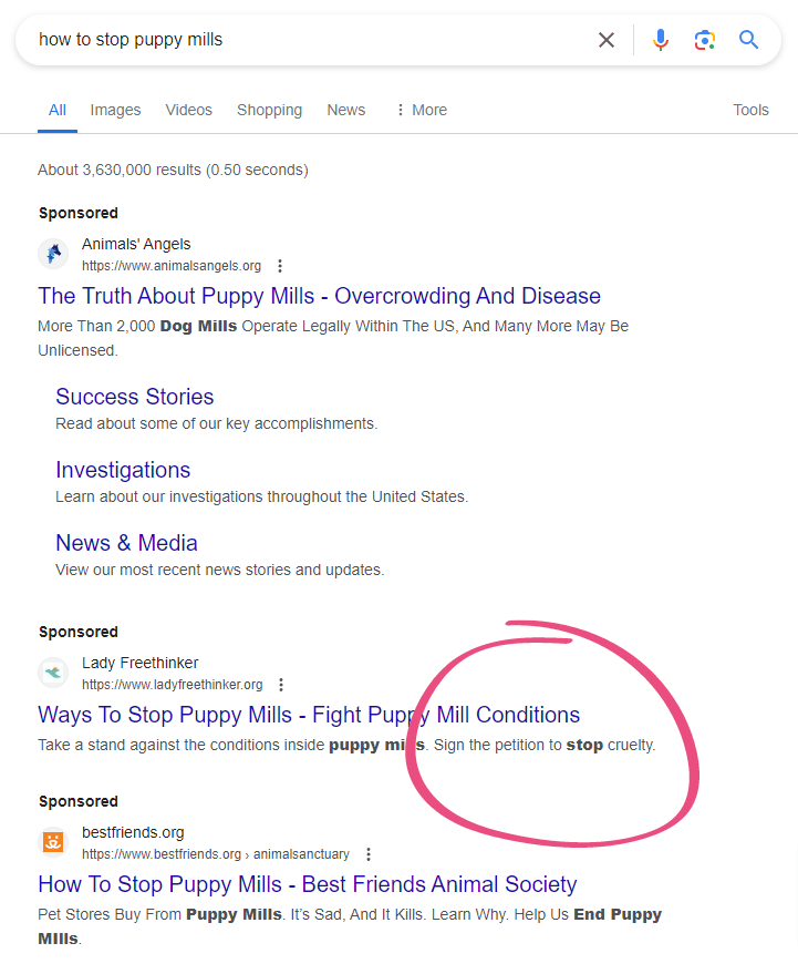 petition for google ad grant example search results